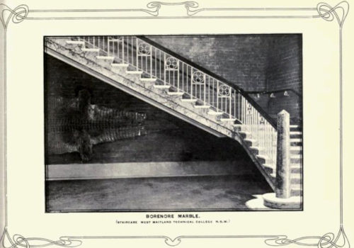 Maitland Regional Art Gallery staircase in 1915 from R.T. Baker, Building and Ornamental Stones of Australia, Sydney, William Applegate Gullick, NSW Government Printer, 1915.