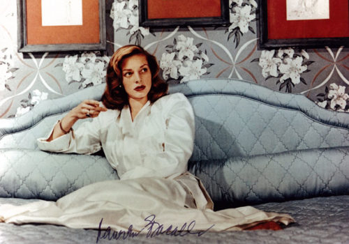 Lauren Bacall, Signed colour photograph, 20 x 25.2cm, Donated to Maitland Regional Art Gallery By Patrick Corrigan in 2011