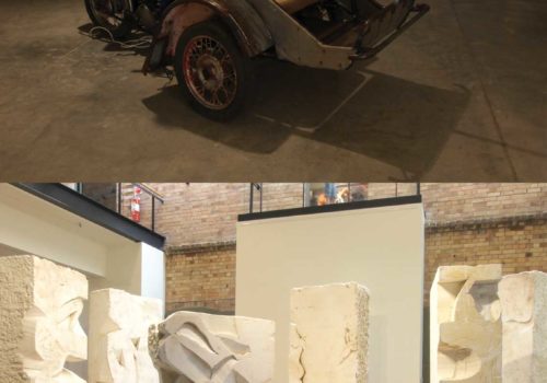 (top) Richard Goodwin, Proof of Consciousness Experiment 2, 2012, mixed media,120 x 260 x 130 cm (lower) Michael Snape, installation shot, Maitland Regional Art Gallery