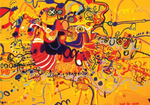 John Olsen, Joie De Vivre 1964-1965, woollen tapestry, Portalegre Tapestry Workshop, 180 x 239 cm Collection: Art Gallery of New South Wales, Purchased under the terms of the Florence Turner Blake Bequest 1965
