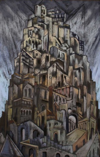Desiderius Orban, Tower of Babel, 1951, pastel on paper, 99.5 x 63.7cm, Private Collection, © Desiderius Orban Estate