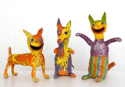 Jim Cooper, Cat, 2011, Dog, 2011, Cat, 2011, glazed ceramic, 56 x 22 x 41 cm approx. (each)