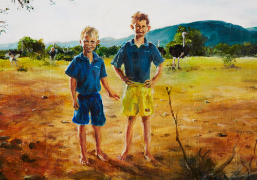 Ebenhaeser le Roux, Pukara Memories of childhood in South Africa ,2014, painting, 30 x 40 cm, St Philip’s Christian College, Waratah