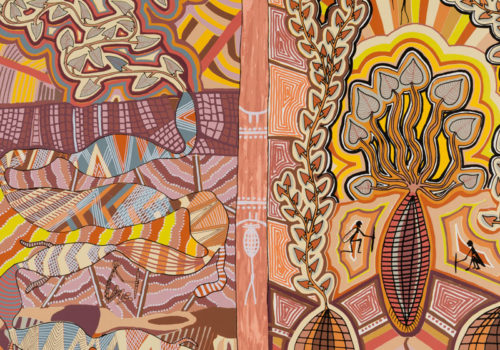 Doris Gingingara , Bush Tucker Dreaming (detail), silk screen on paper, 50.5 x 62 cm, © estate of the artist licensed by Aboriginal Artists Agency Ltd. Maitland Regional Art Gallery Collection. Purchased with the assistance of the Art Gallery Society, 1991