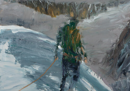 Euan Macleod, Climber With Twin Shadows, 2023, oil poly, 53.5 × 67 cm